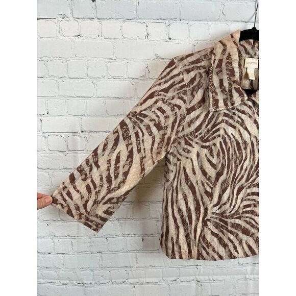 CHICO'S brown beige animal print knit 3/4 sleeve unlined jacket cardigan 1 8 M - Picture 3 of 8